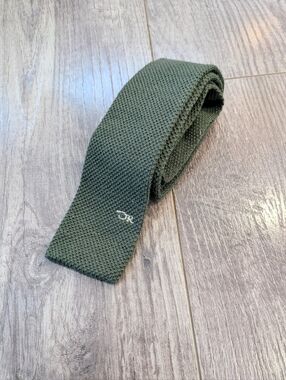 Vintage Oscar De La Renta Textured Knit Tie Olive Green